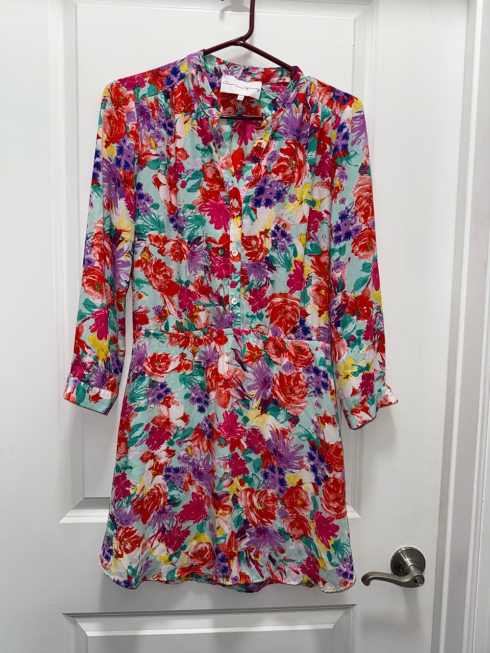 Charles Henry Floral Button-Front Long-Sleeve Dress - Multicolor